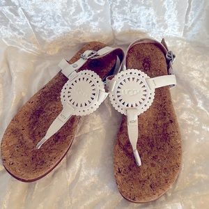 🌞✨UGG Cork Flat Sandals - White Straps, Size 9 - Preloved & Comfy!✨🌞
